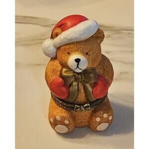 VTG Service Merchandise JCM Christmas Teddy Bear Porcelain Hinged Trinket Box